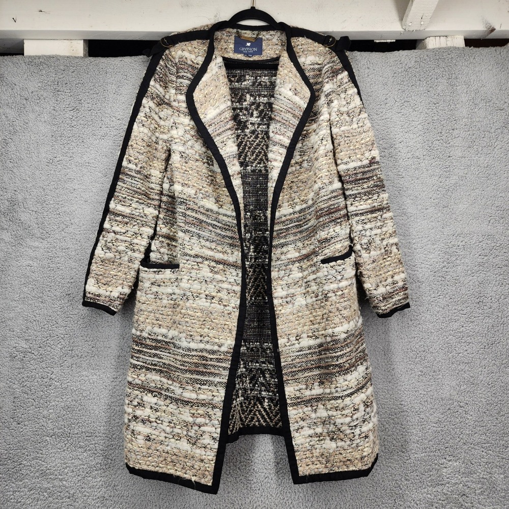 Gryphon New York Elle Coat Womens Medium Textured Tweed Wool Blend Tan
